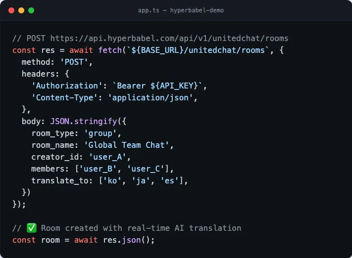 HyperAPI Developer Console — API Integration Code Example